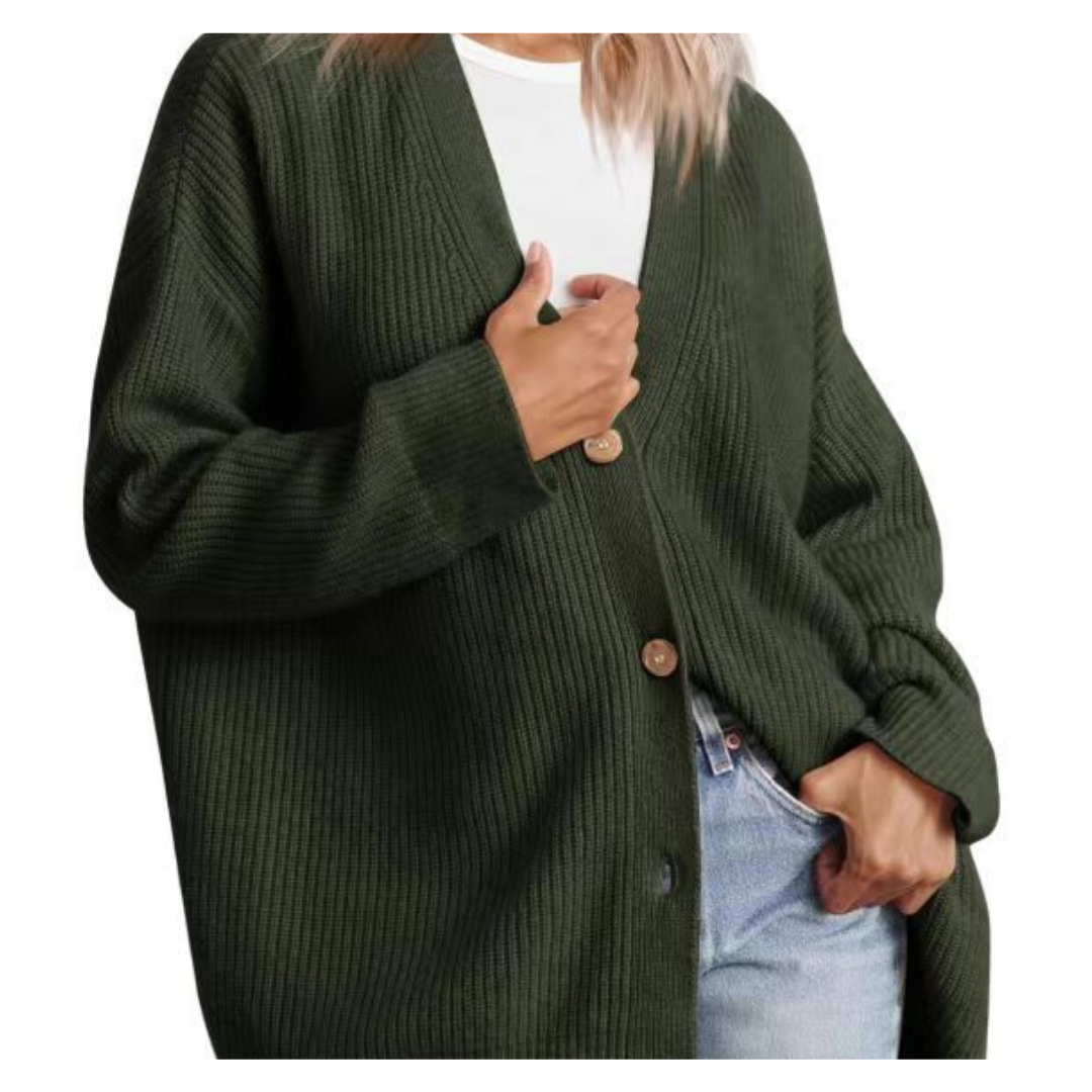 Cozy Women's Long Knitted Button-Up Cardigan