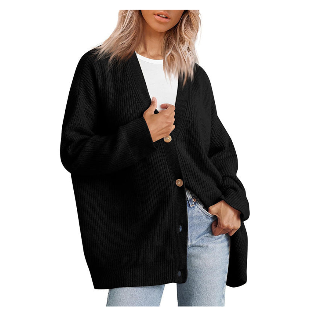 Cozy Women's Long Knitted Button-Up Cardigan