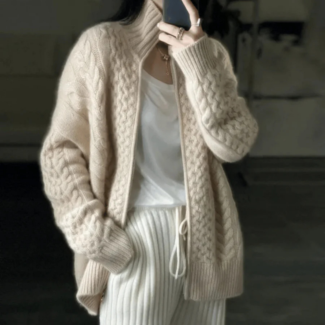 Women's Cozy Knitted Long Sleeve Zip Cardigan