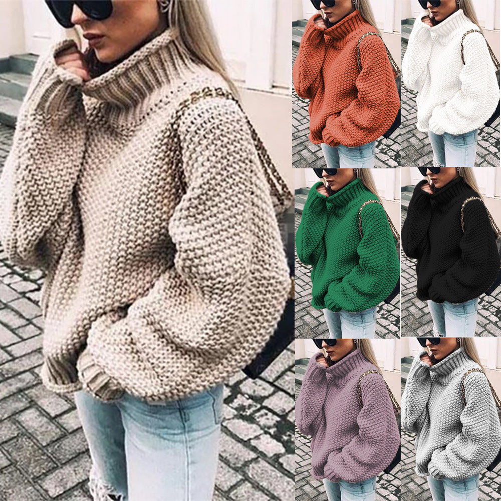 Plus Size Oversized Chunky Knit Turtleneck Sweater for Women
