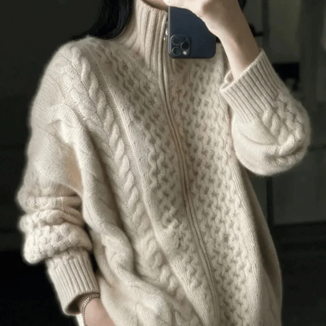 Women's Cozy Knitted Long Sleeve Zip Cardigan