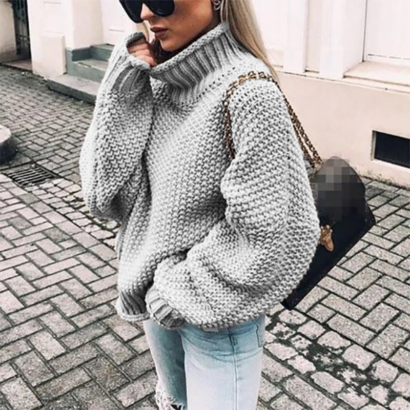 Plus Size Oversized Chunky Knit Turtleneck Sweater for Women