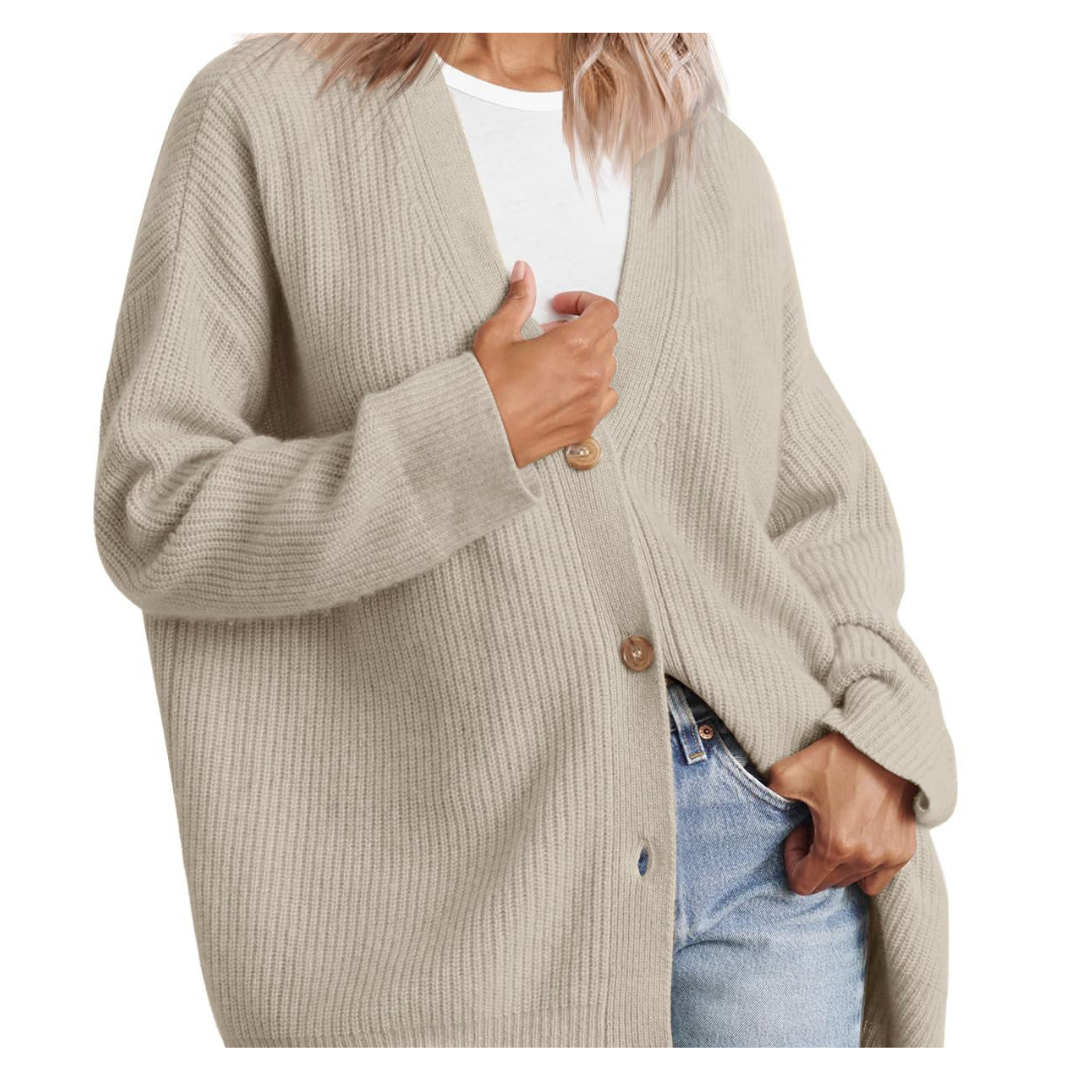 Cozy Women's Long Knitted Button-Up Cardigan
