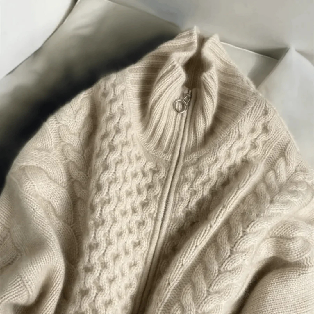 Women's Cozy Knitted Long Sleeve Zip Cardigan