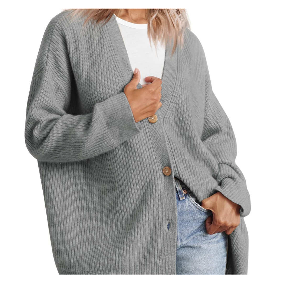 Cozy Women's Long Knitted Button-Up Cardigan