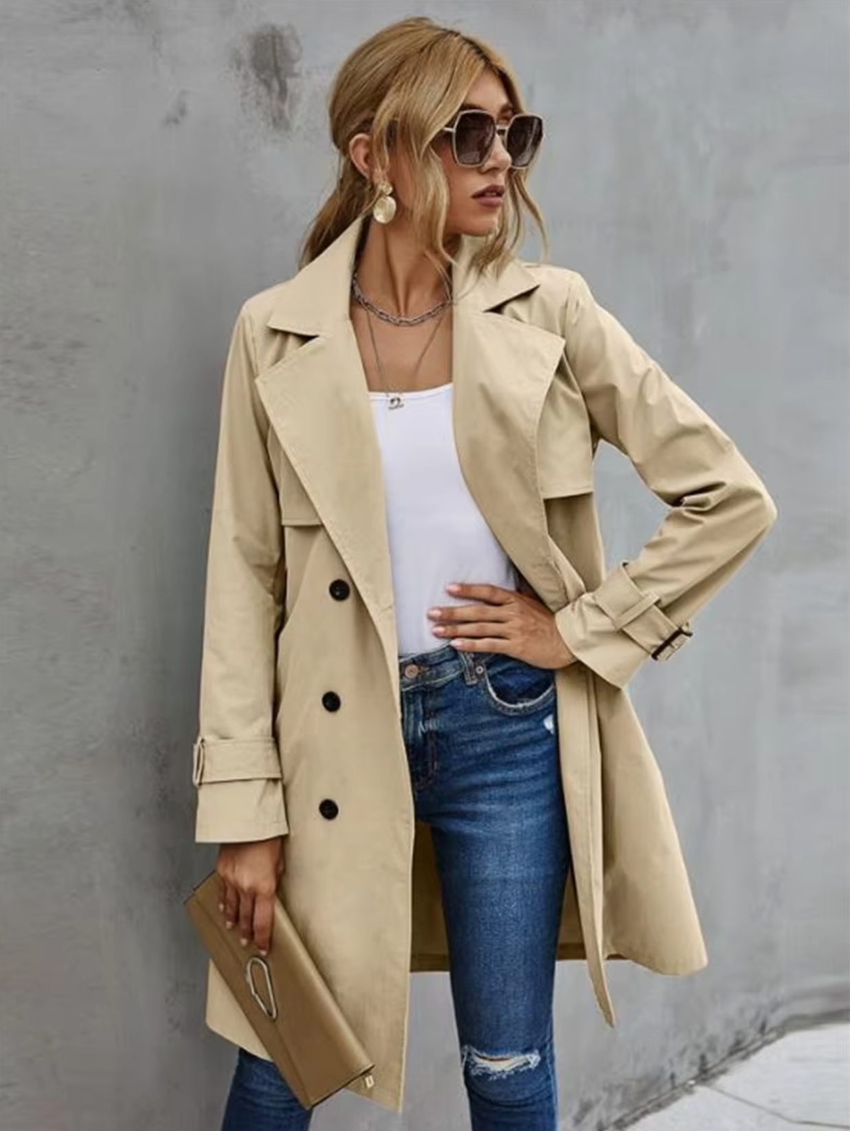 Women's Classic Double-Breasted Front Trench Coat