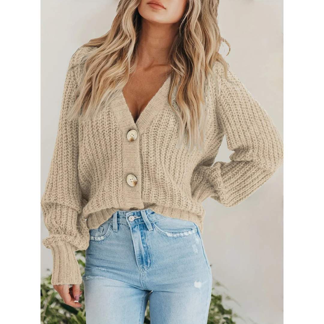 Button-Up Women's Long Sleeve Knitted Cardigan for Warmth