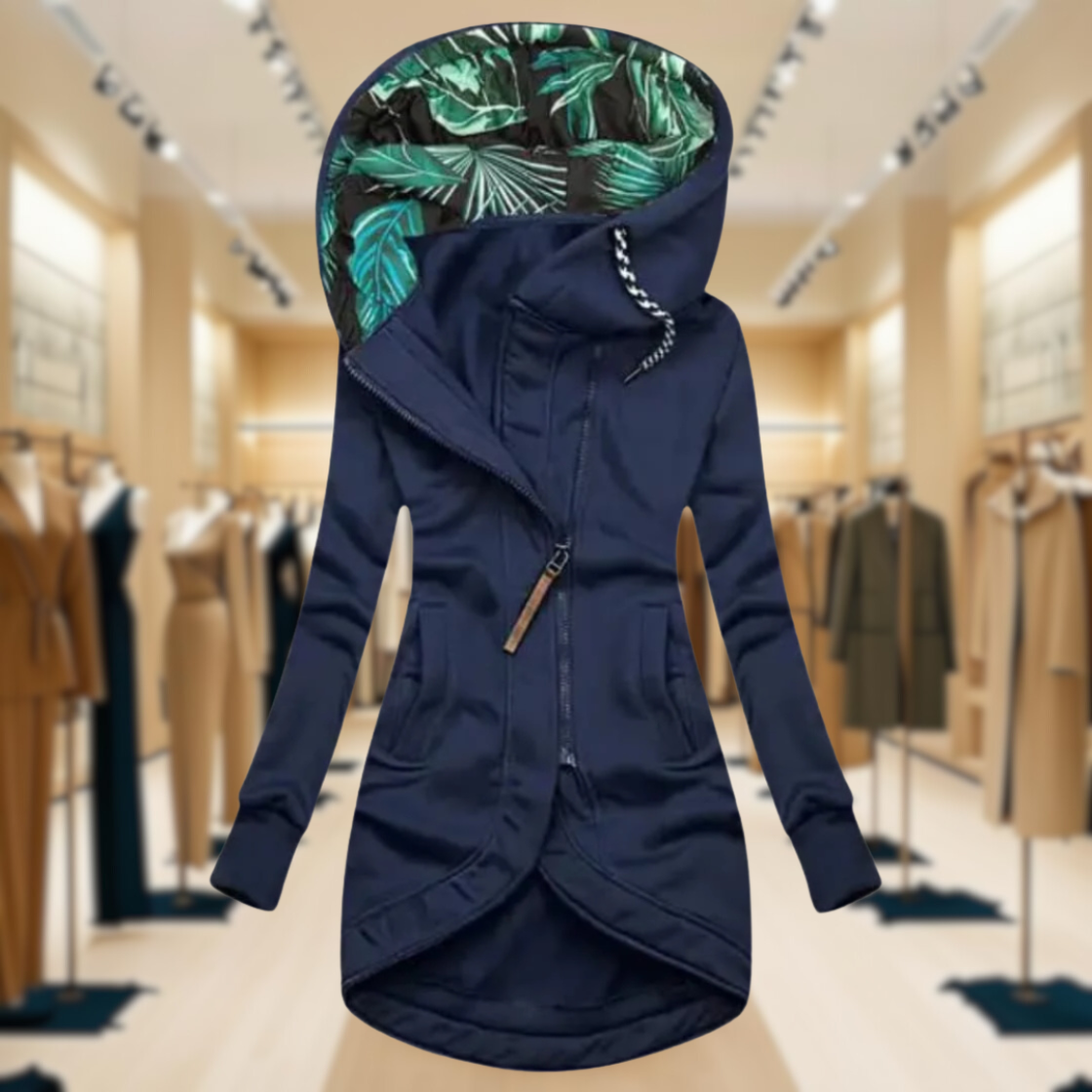 Lightweight Hooded Rain Jacket for Women with Asymmetric Zipper