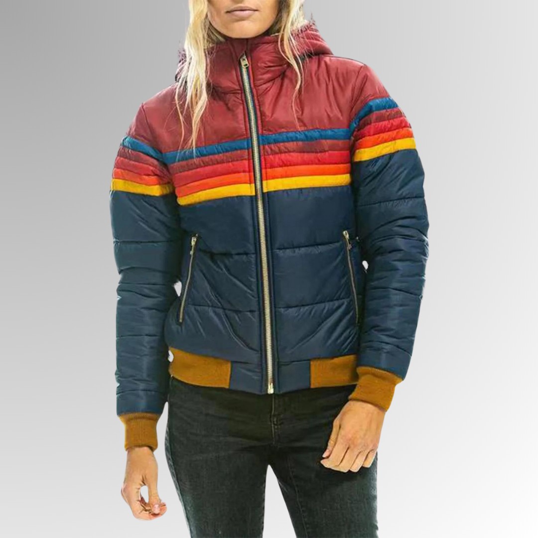 Women's Color-Blocked Hooded Winter Jacket – Waterproof Puffer Coat