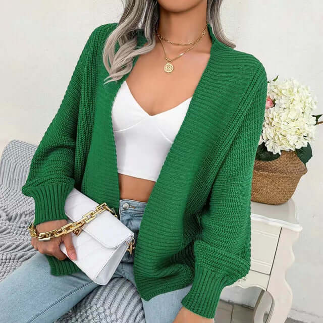 Women's Long-Sleeve Knit Cardigan with Open Front - Relaxed Fit
