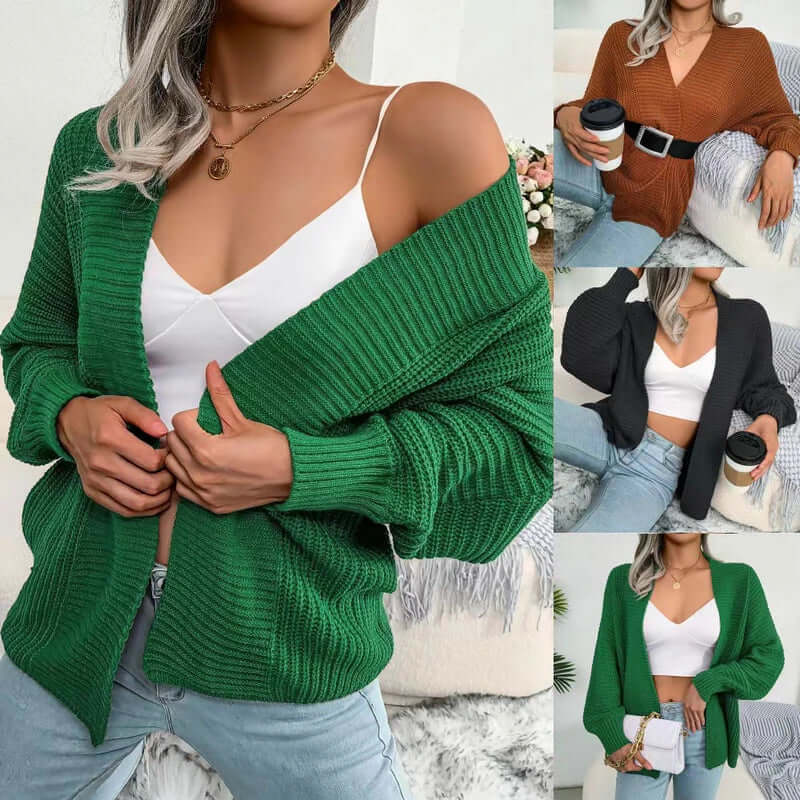 Women's Long-Sleeve Knit Cardigan with Open Front - Relaxed Fit