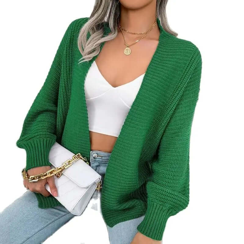 Women's Long-Sleeve Knit Cardigan with Open Front - Relaxed Fit