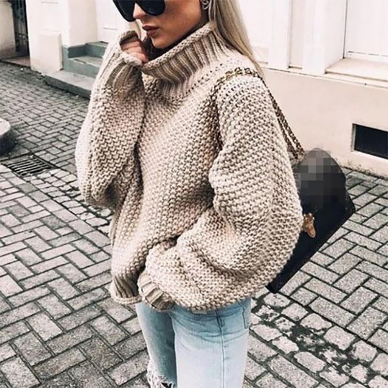 Plus Size Oversized Chunky Knit Turtleneck Sweater for Women