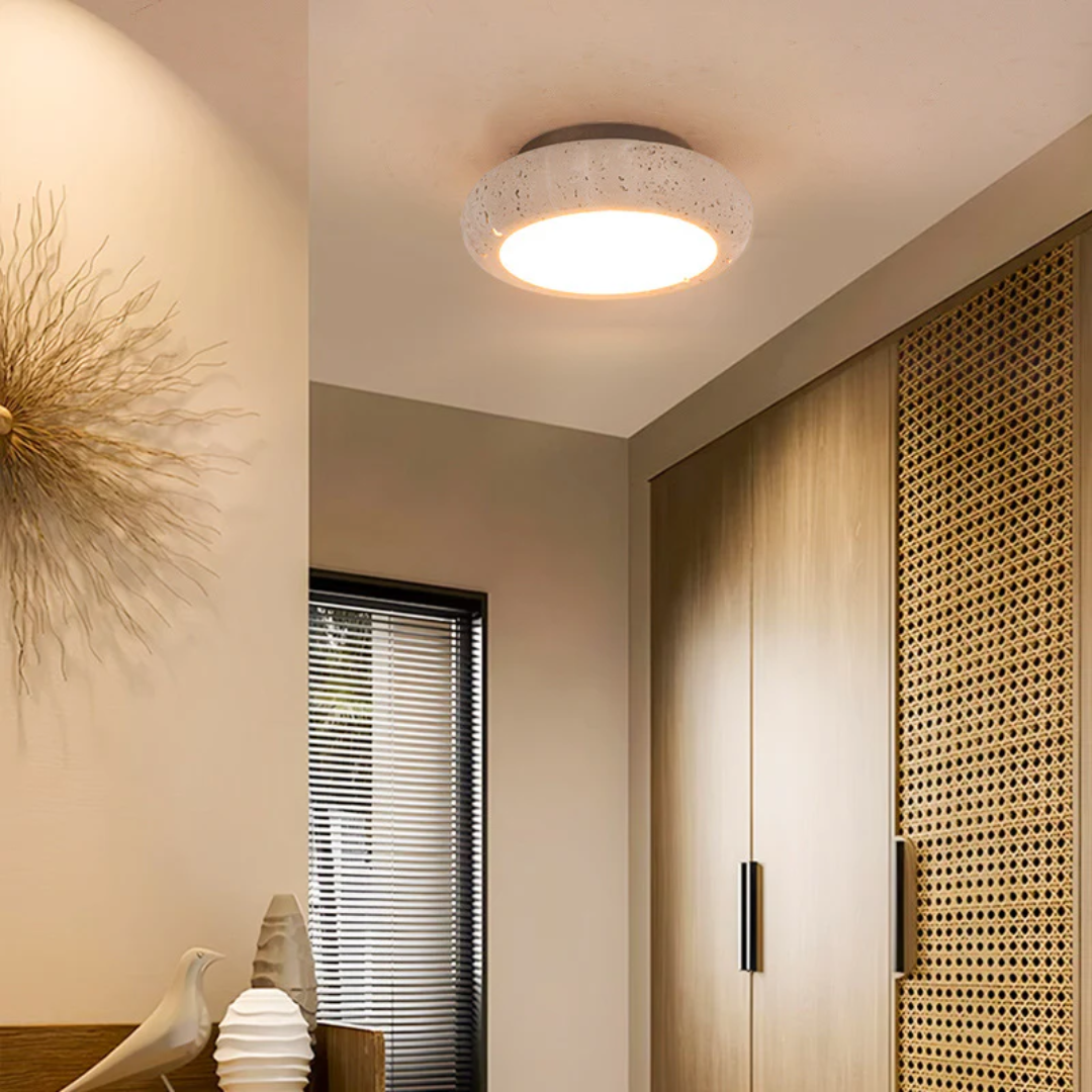 Rava - Lampadario Vintage in Travertino con Dettagli in Legno