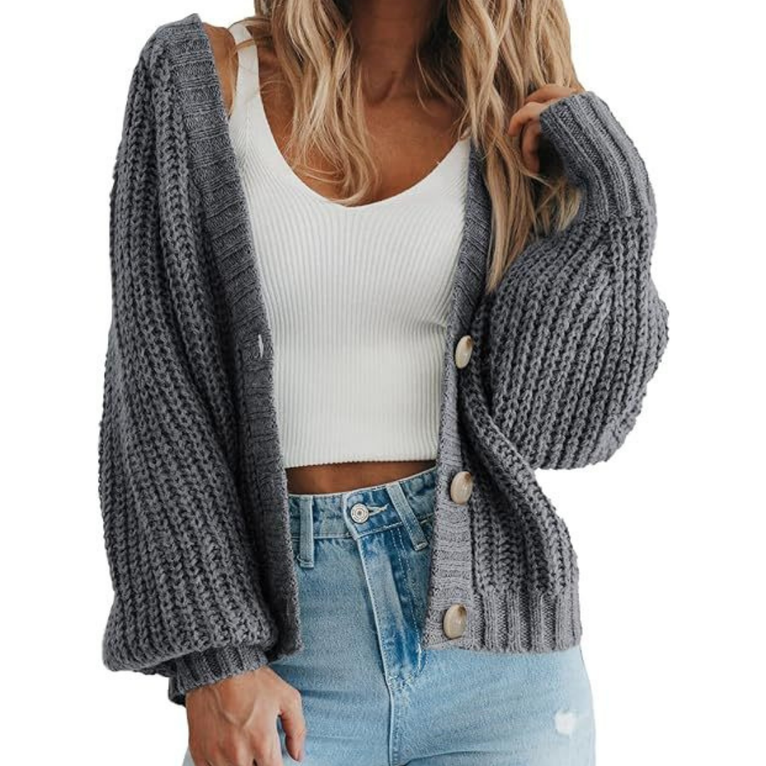 Button-Up Women's Long Sleeve Knitted Cardigan for Warmth