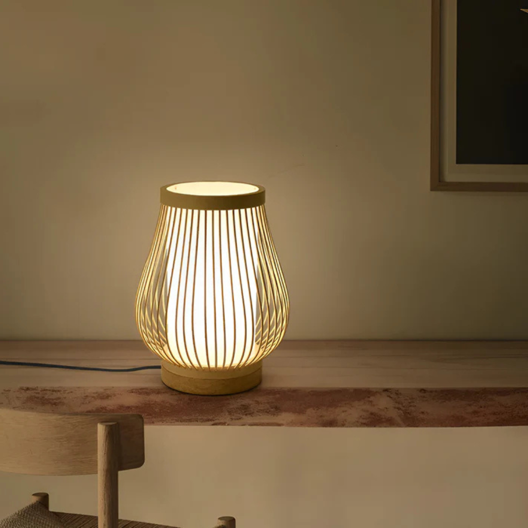 Theia - Lampada da Tavolo LED in Legno di Bambù in Stile Giapponese