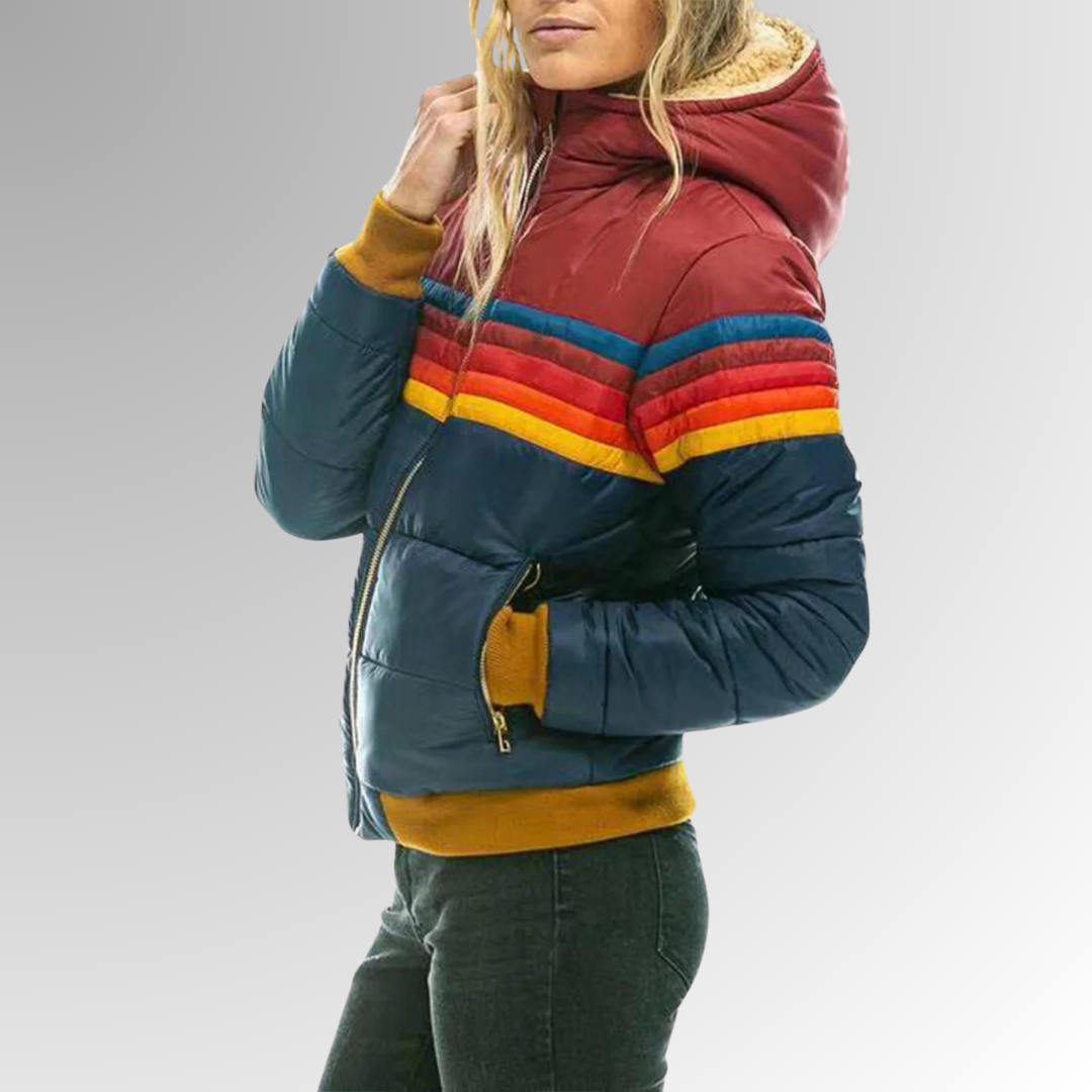 Women's Color-Blocked Hooded Winter Jacket – Waterproof Puffer Coat