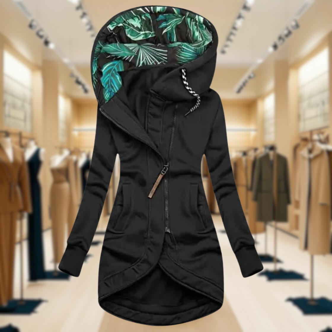 Lightweight Hooded Rain Jacket for Women with Asymmetric Zipper