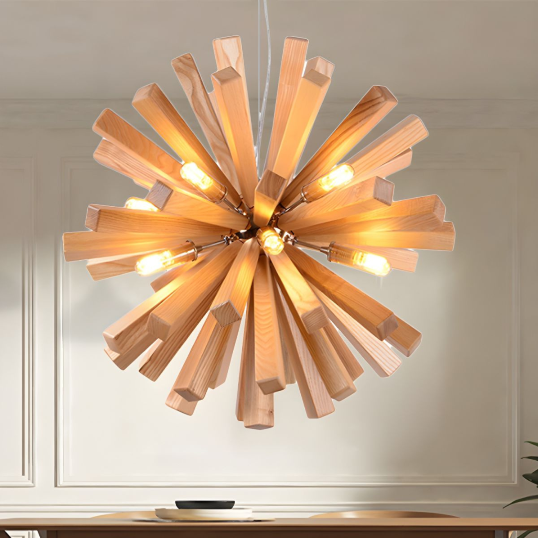 Luma - Lampadario Design in Legno per Tavolo da Pranzo