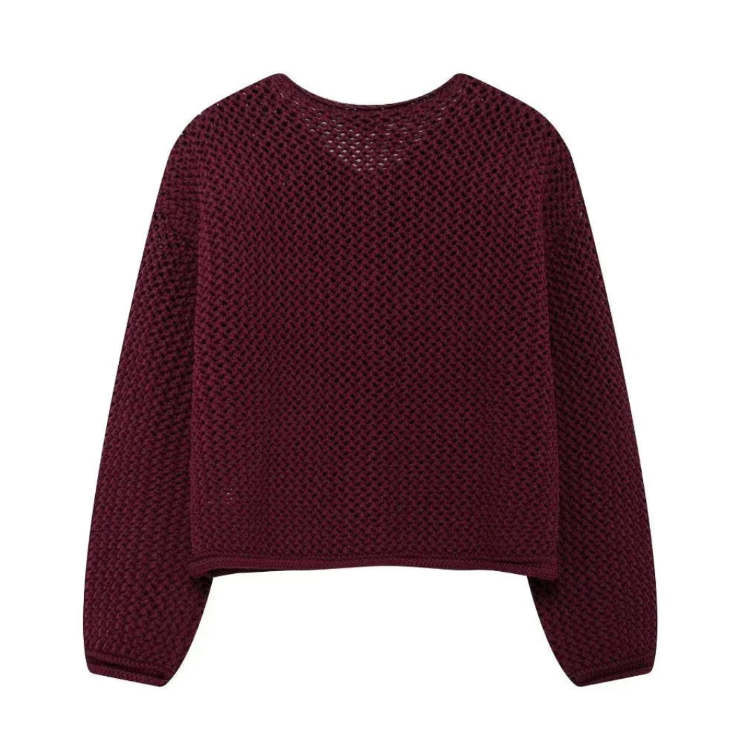 Button-Up Long Sleeve Short Knitted Cardigan for Women