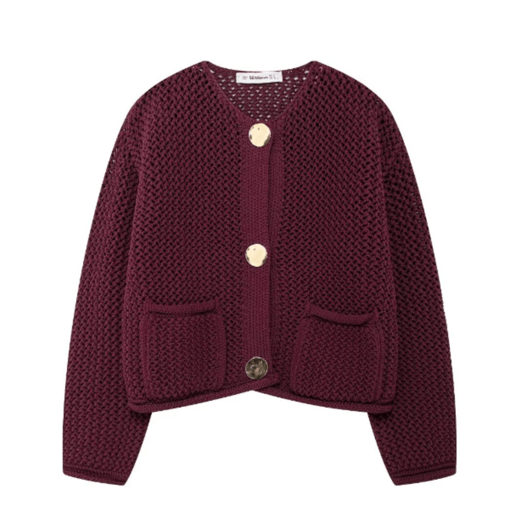 Button-Up Long Sleeve Short Knitted Cardigan for Women
