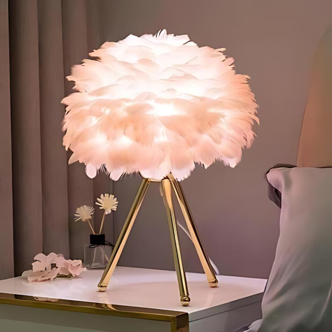 Vynex - Lampada da Tavolo Elegante con Piume Soffici