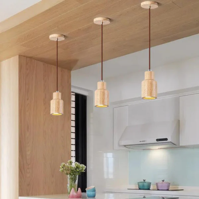 Thalene - Lampada a sospensione moderna in legno scandinavo con illuminazione LED
