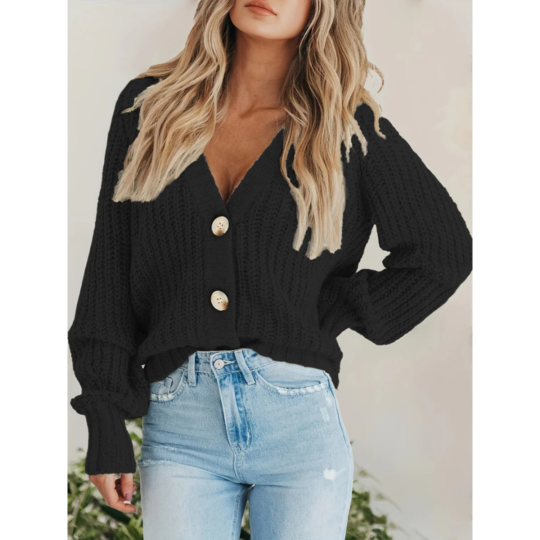 Button-Up Women's Long Sleeve Knitted Cardigan for Warmth