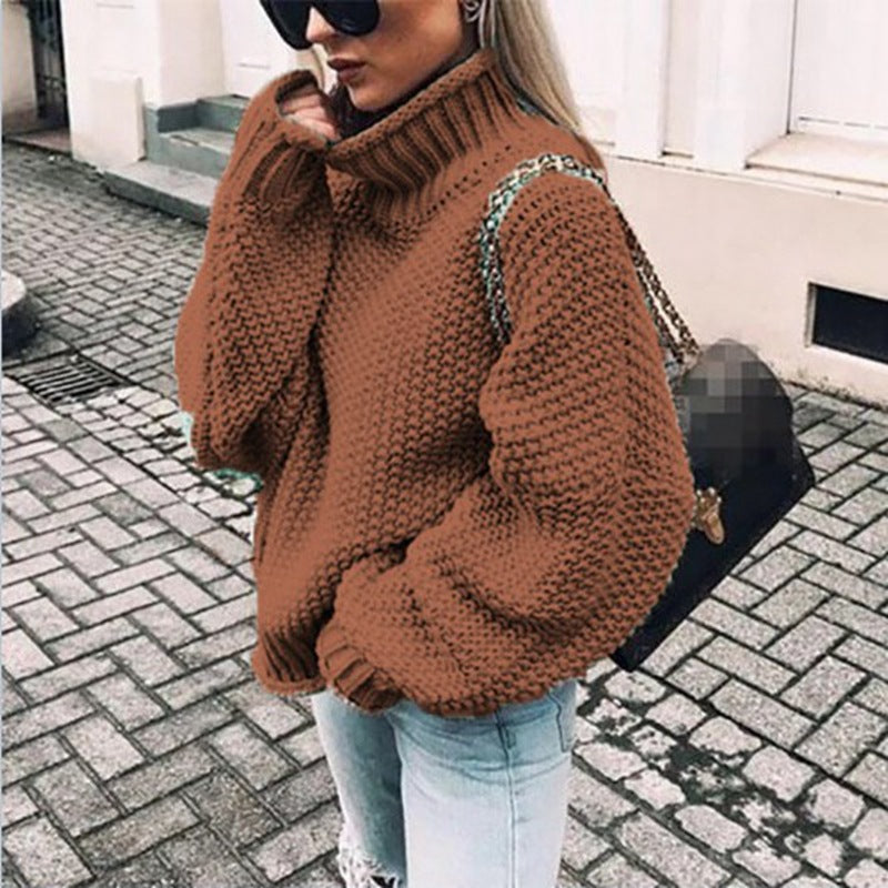 Plus Size Oversized Chunky Knit Turtleneck Sweater for Women
