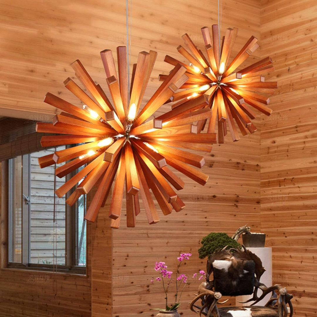 Luma - Lampadario Design in Legno per Tavolo da Pranzo