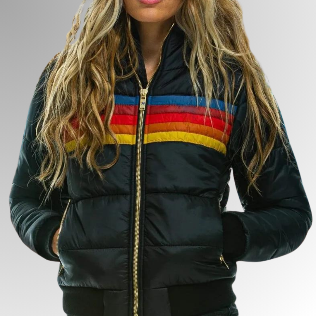 Women's Color-Blocked Hooded Winter Jacket – Waterproof Puffer Coat