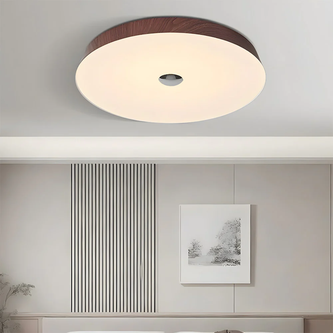 Evon - Lampada LED da soffitto rotonda con elegante finitura in legno naturale