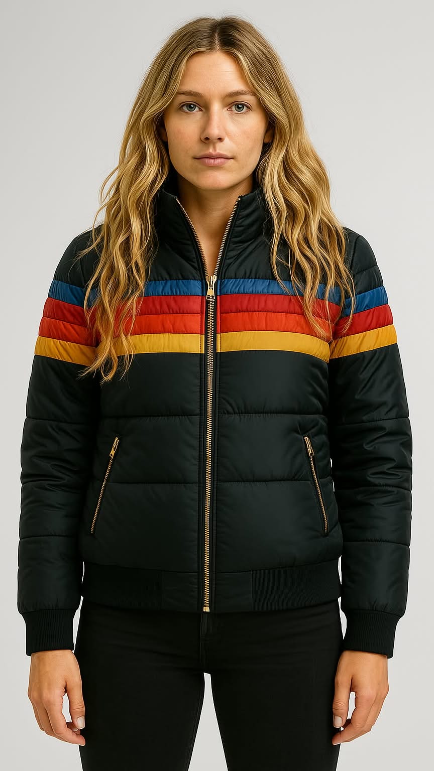 Women's Color-Blocked Hooded Winter Jacket – Waterproof Puffer Coat