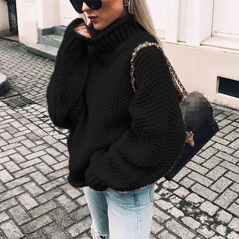 Plus Size Oversized Chunky Knit Turtleneck Sweater for Women