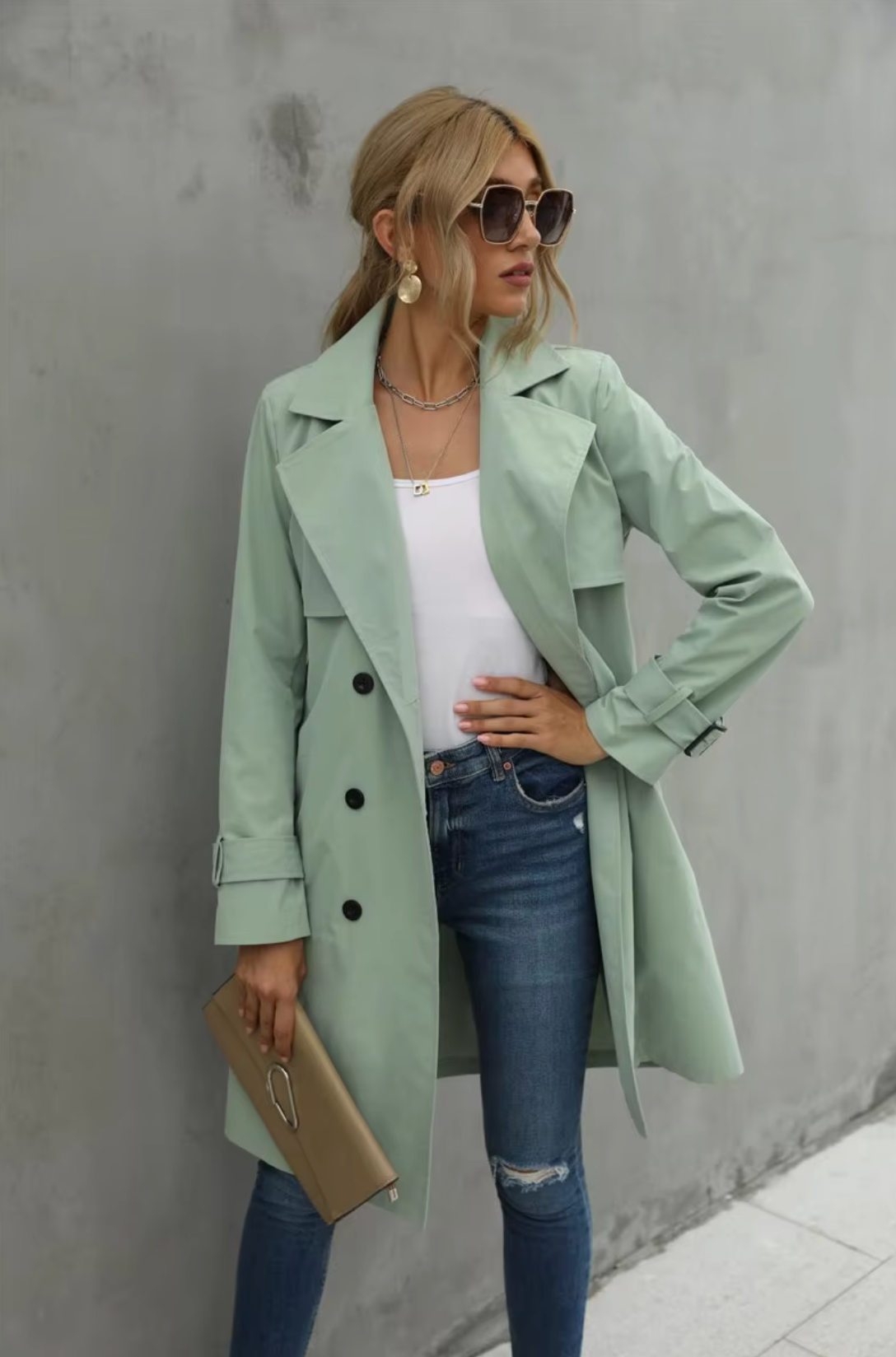 Women's Classic Double-Breasted Front Trench Coat