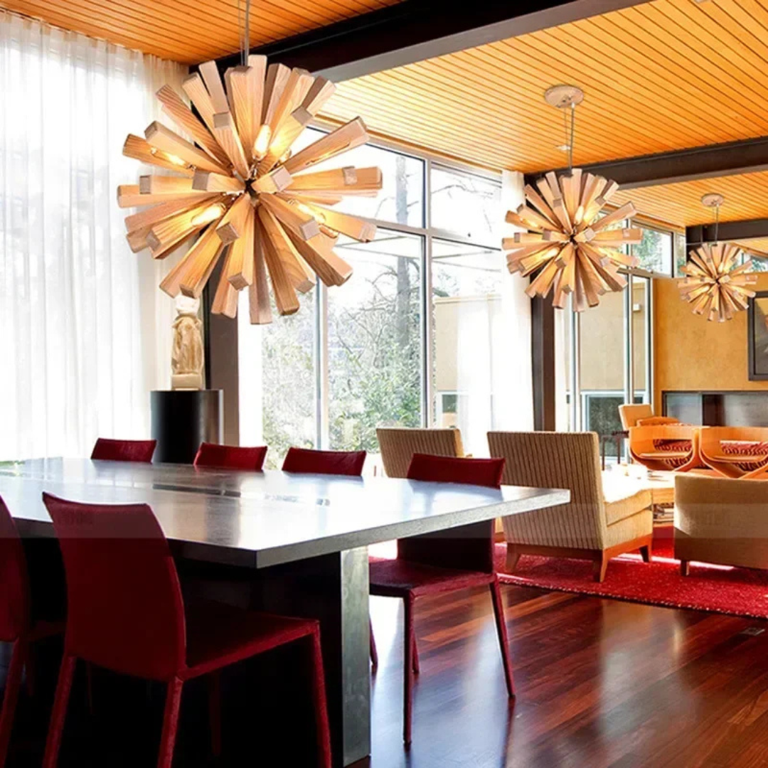 Luma - Lampadario Design in Legno per Tavolo da Pranzo