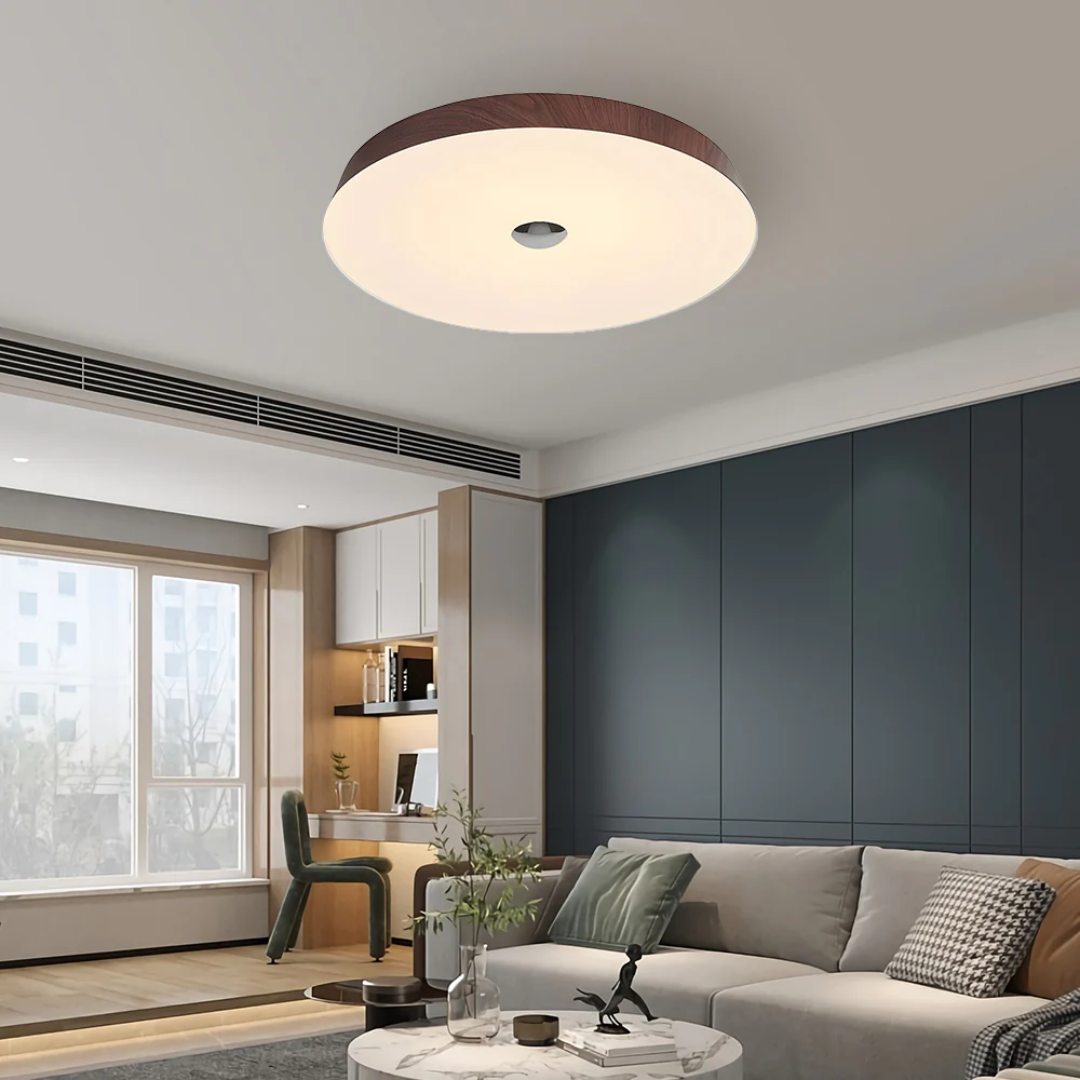 Evon - Lampada LED da soffitto rotonda con elegante finitura in legno naturale