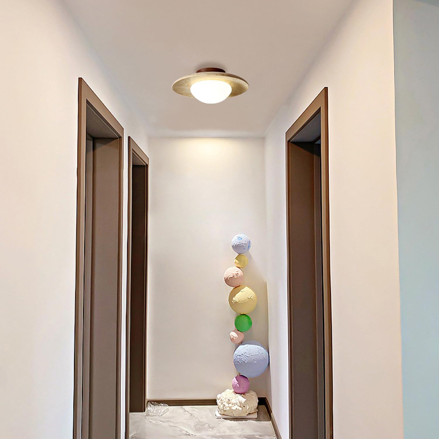 Lyonea - Lampada a soffitto LED in travertino dal design minimalista