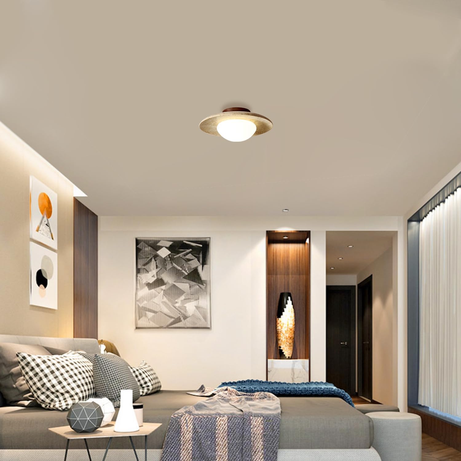Lyonea - Lampada a soffitto LED in travertino dal design minimalista
