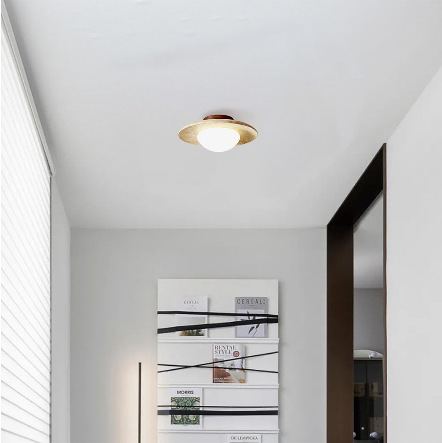 Lyonea - Lampada a soffitto LED in travertino dal design minimalista