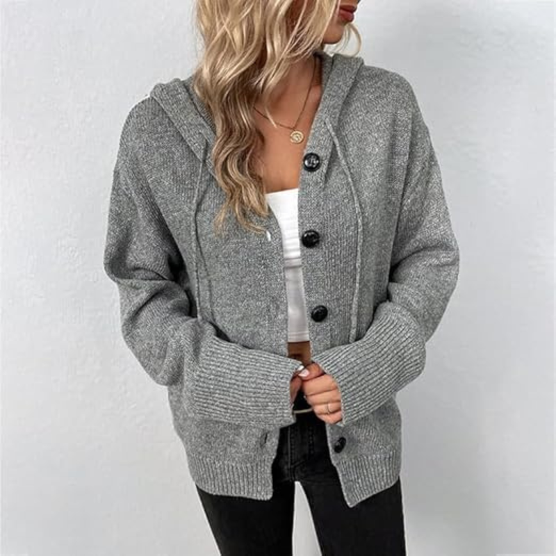 Cozy Button-Up Knit Cardigan for Women in Relaxed Fit