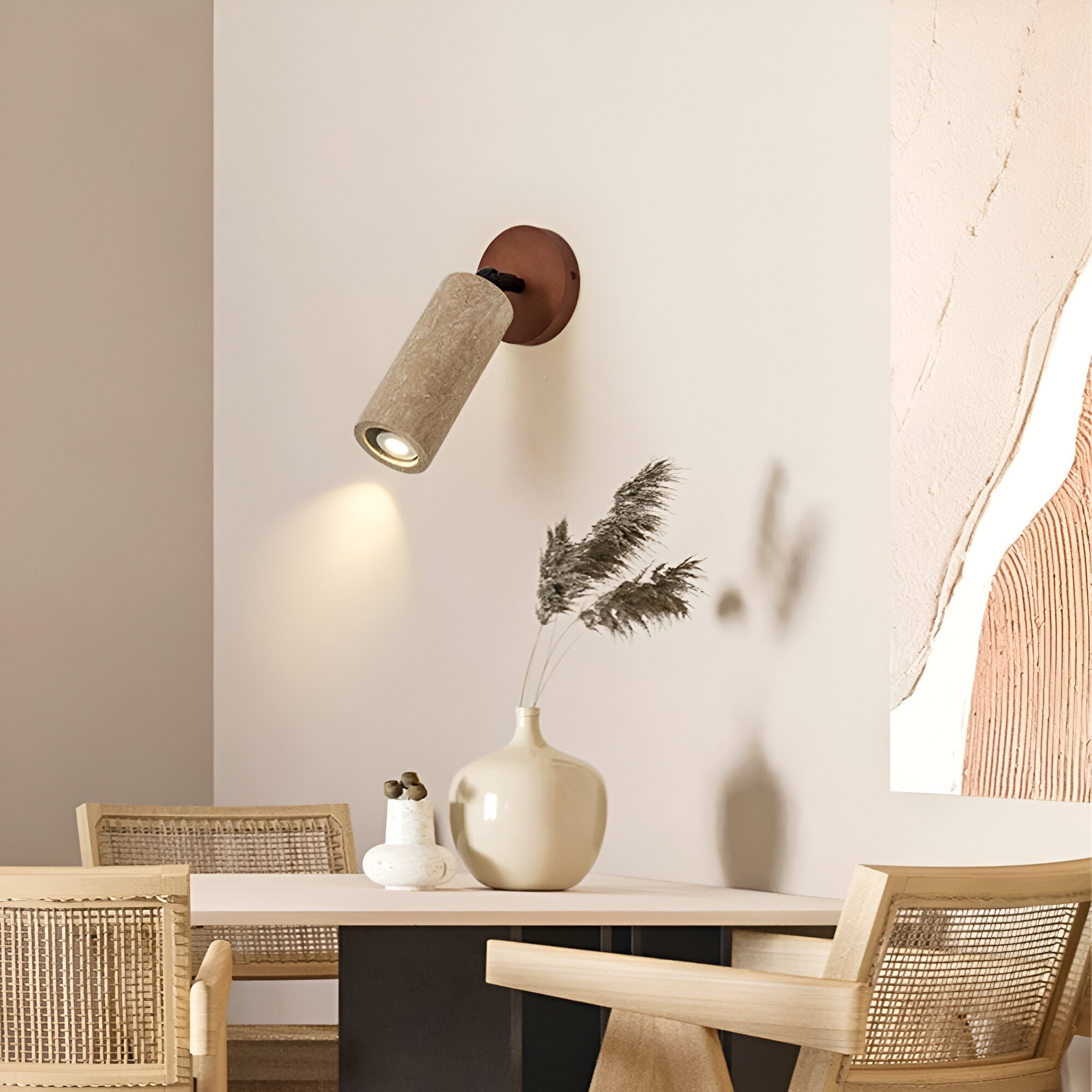 Serapha - Lampada LED da Parete e Soffitto in Travertino e Legno, Regolabile
