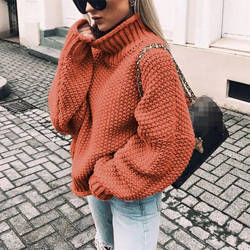 Plus Size Oversized Chunky Knit Turtleneck Sweater for Women