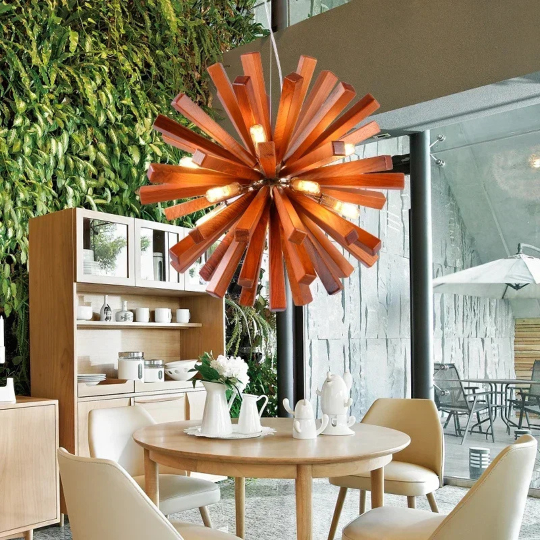 Luma - Lampadario Design in Legno per Tavolo da Pranzo