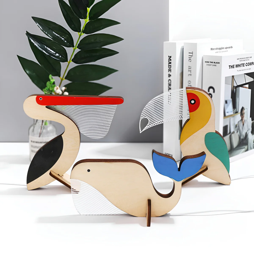 Telyx - Lampada da Tavolo in Legno con Illuminazione LED