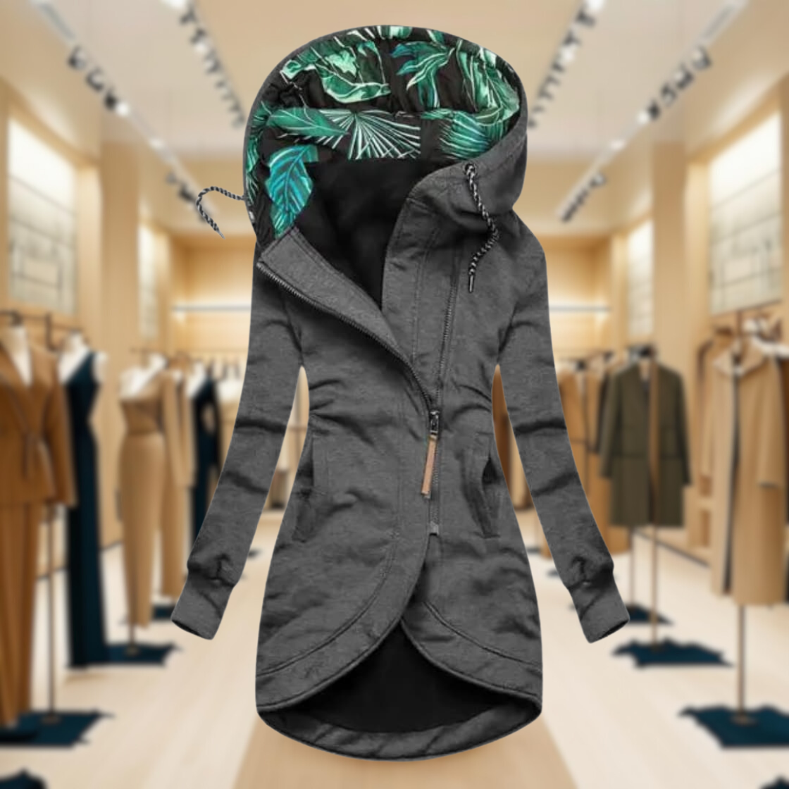 Lightweight Hooded Rain Jacket for Women with Asymmetric Zipper