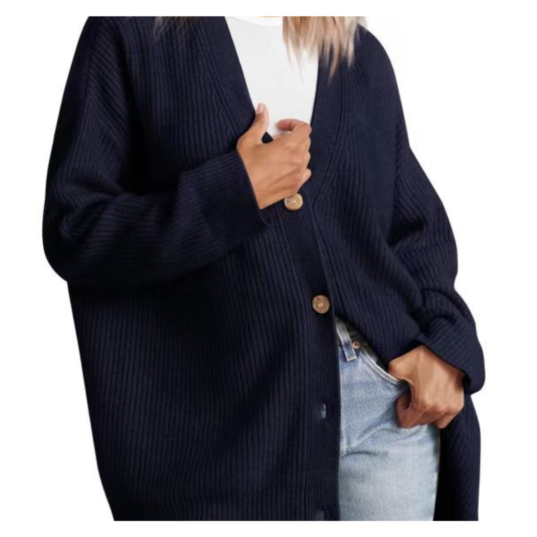 Cozy Women's Long Knitted Button-Up Cardigan