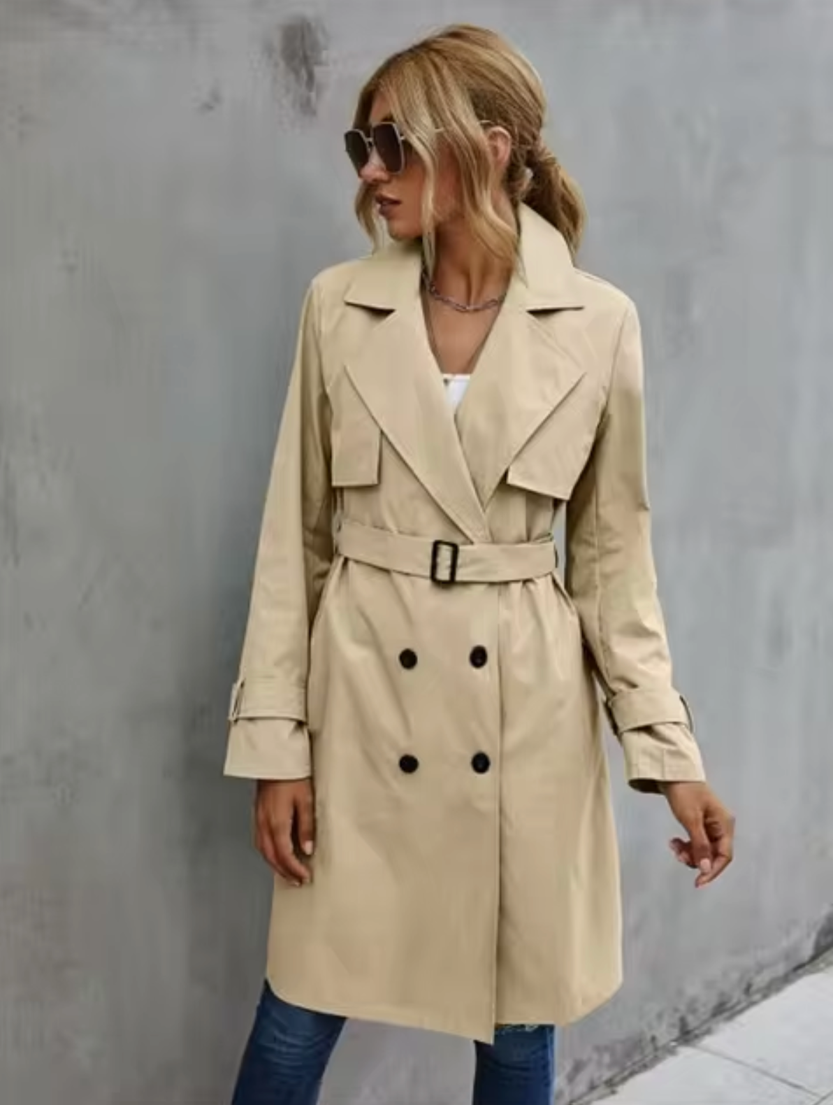 Women's Classic Double-Breasted Front Trench Coat