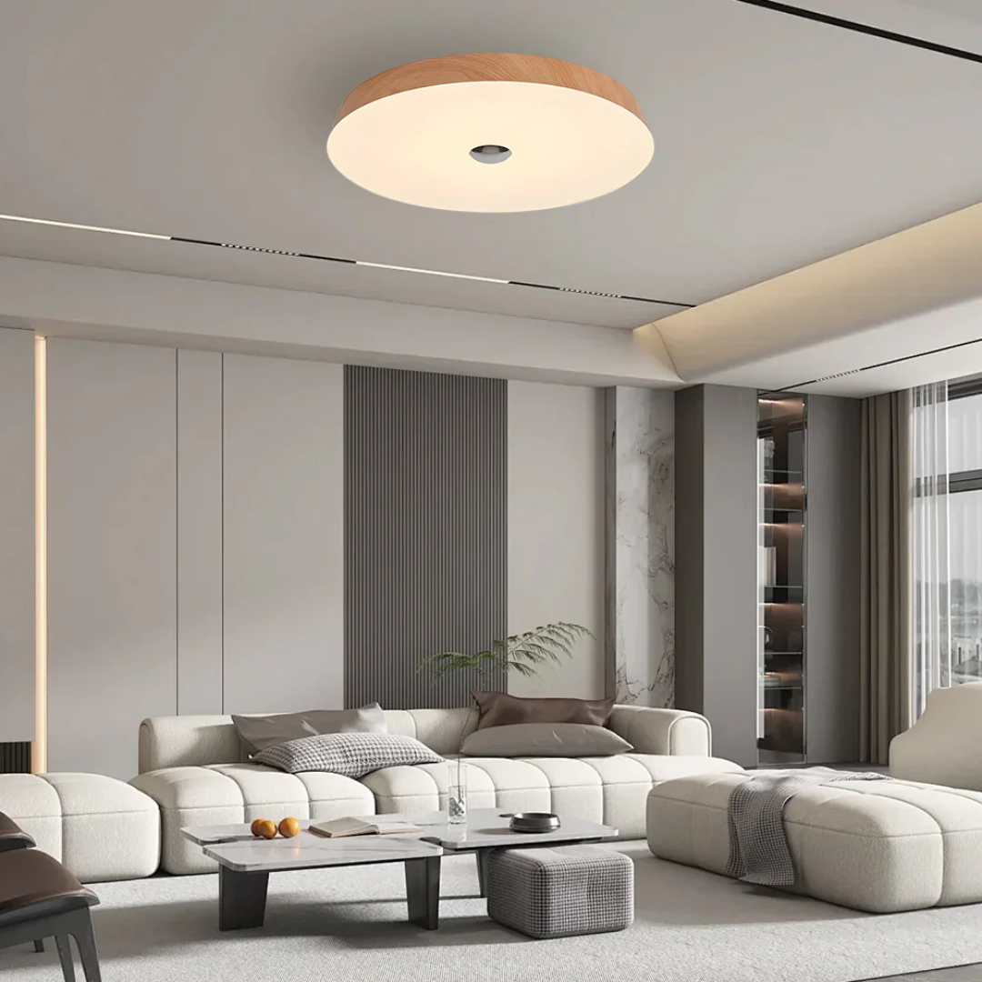 Evon - Lampada LED da soffitto rotonda con elegante finitura in legno naturale