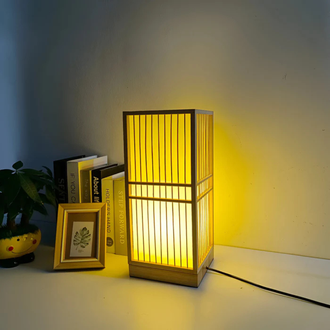 Theia - Lampada da Tavolo LED in Legno di Bambù in Stile Giapponese
